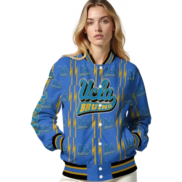 personalized ucla bruins bolt stripe blue varsity jacket latest model.webp