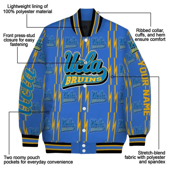 personalized ucla bruins bolt stripe blue varsity jacket new arrival.webp