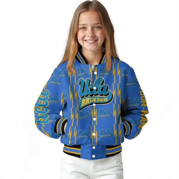 personalized ucla bruins bolt stripe blue varsity jacket top rated.webp