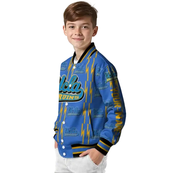 personalized ucla bruins bolt stripe blue varsity jacket trendy.webp