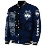 personalized uconn huskies hexagon cluster blue black varsity jacket best selling.webp