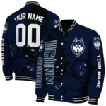 personalized uconn huskies hexagon cluster blue black varsity jacket best selling.webp
