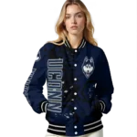 personalized uconn huskies hexagon cluster blue black varsity jacket best selling.webp