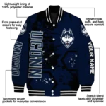 personalized uconn huskies hexagon cluster blue black varsity jacket best selling.webp