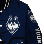 personalized uconn huskies hexagon cluster blue black varsity jacket best selling.webp