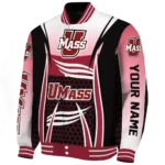 personalized umass minutemen mesh effect red black varsity jacket best selling.webp