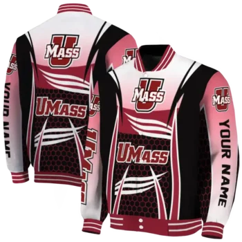 personalized umass minutemen mesh effect red black varsity jacket fashion forward.webp
