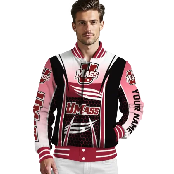 personalized umass minutemen mesh effect red black varsity jacket high quality.webp