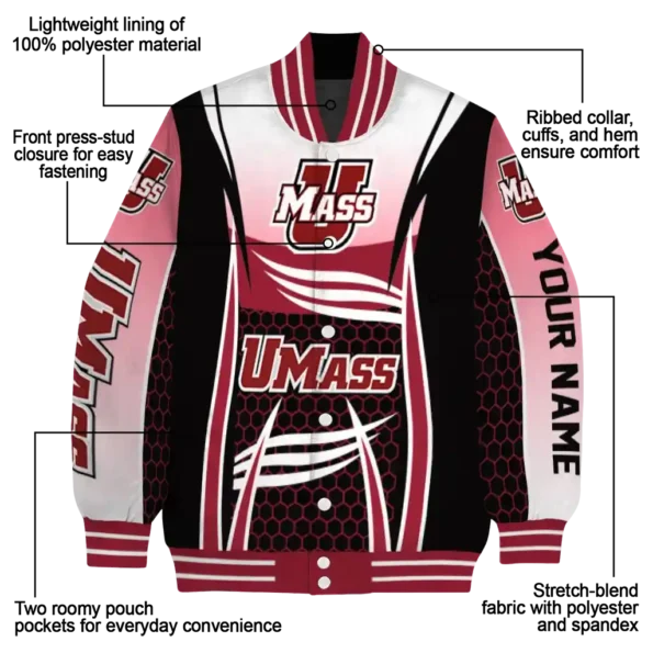 personalized umass minutemen mesh effect red black varsity jacket new arrival.webp