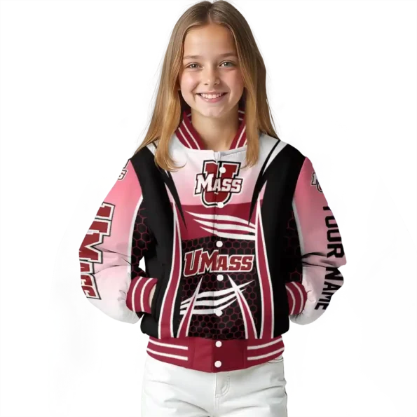 personalized umass minutemen mesh effect red black varsity jacket top rated.webp