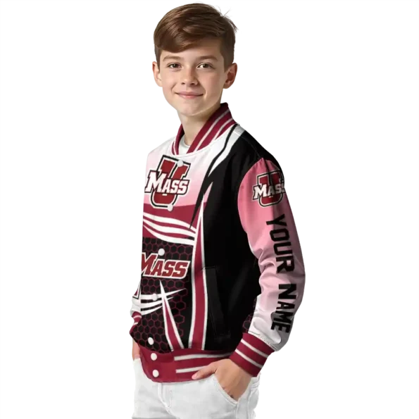 personalized umass minutemen mesh effect red black varsity jacket trendy.webp