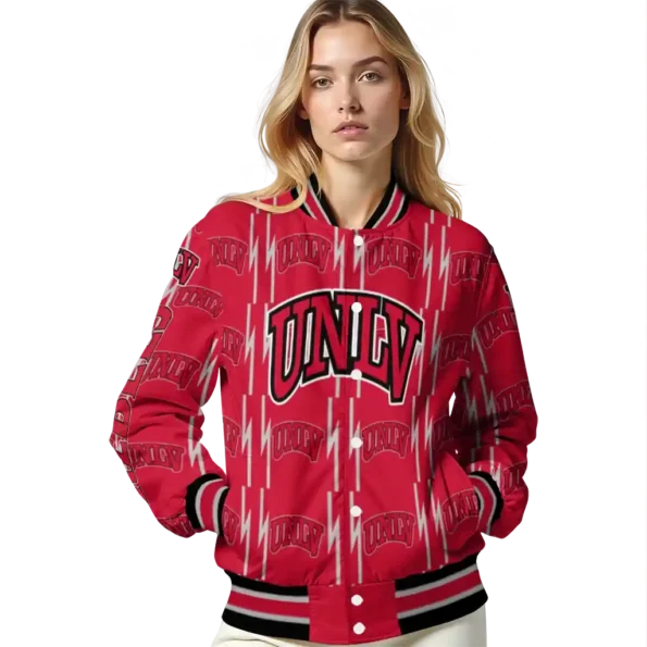 personalized unlv rebels bolt stripe red varsity jacket latest model.webp