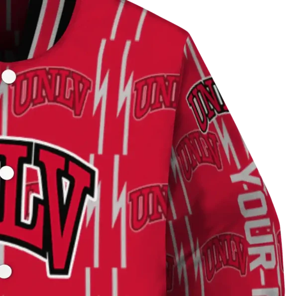personalized unlv rebels bolt stripe red varsity jacket premium grade.webp