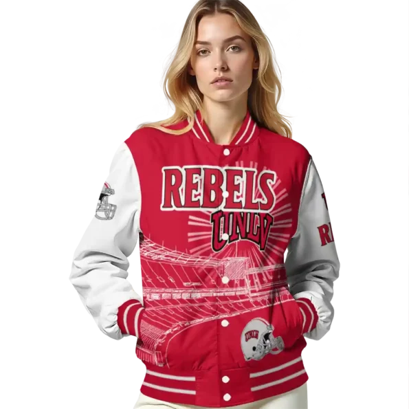 personalized unlv rebels ferris arena red white varsity jacket latest model.webp