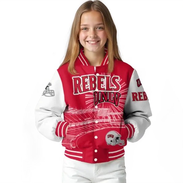 personalized unlv rebels ferris arena red white varsity jacket top rated.webp