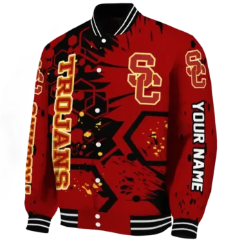 personalized usc trojans hexagon cluster red black varsity jacket best selling.webp