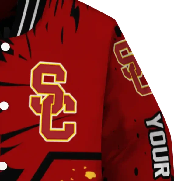 personalized usc trojans hexagon cluster red black varsity jacket premium grade.webp