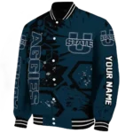 personalized utah state aggies hexagon cluster navy black varsity jacket best selling.webp