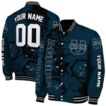 personalized utah state aggies hexagon cluster navy black varsity jacket best selling.webp