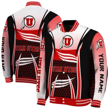 personalized utah utes mesh effect red black varsity jacket fashion forward.webp