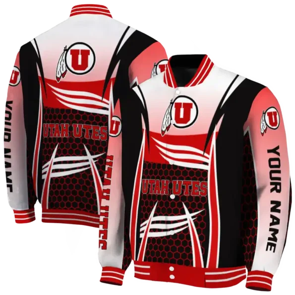 personalized utah utes mesh effect red black varsity jacket fashion forward.webp