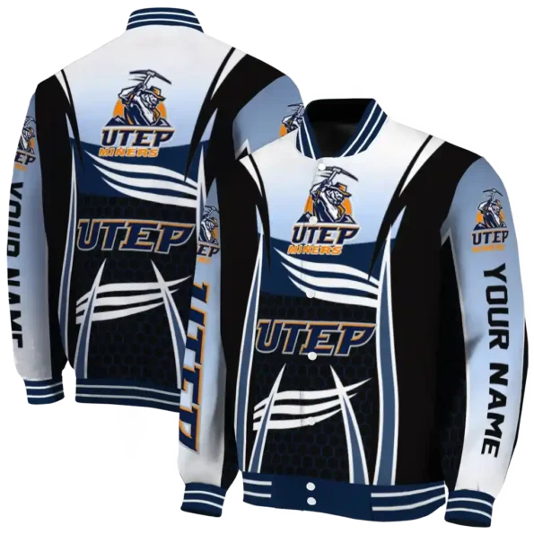 personalized utep miners mesh effect blue black varsity jacket fashion forward.webp