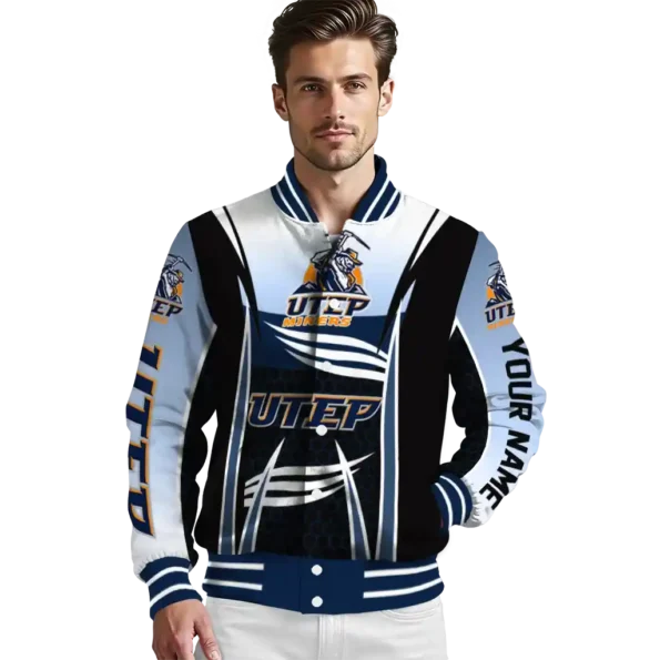 personalized utep miners mesh effect blue black varsity jacket high quality.webp