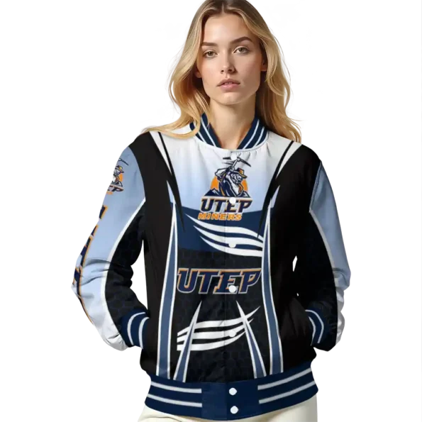 personalized utep miners mesh effect blue black varsity jacket latest model.webp