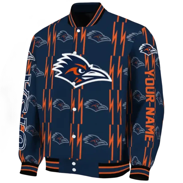 personalized utsa roadrunners bolt stripe orange varsity jacket best selling.webp