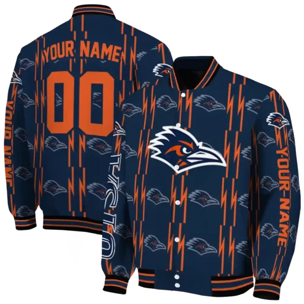 personalized utsa roadrunners bolt stripe orange varsity jacket fashion forward.webp
