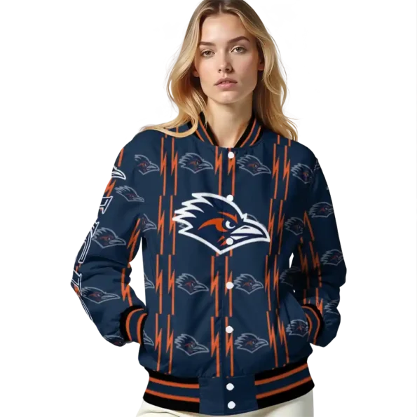 personalized utsa roadrunners bolt stripe orange varsity jacket latest model.webp