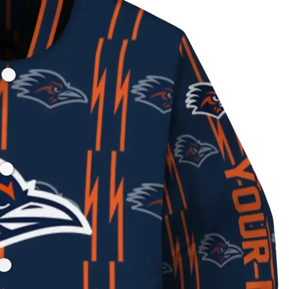 personalized utsa roadrunners bolt stripe orange varsity jacket premium grade.webp