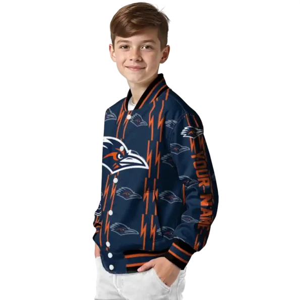 personalized utsa roadrunners bolt stripe orange varsity jacket trendy.webp