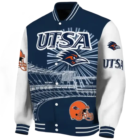 personalized utsa roadrunners ferris arena orange white varsity jacket best selling.webp
