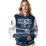 personalized utsa roadrunners ferris arena orange white varsity jacket best selling.webp