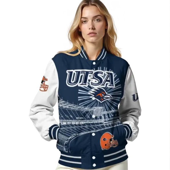 personalized utsa roadrunners ferris arena orange white varsity jacket latest model.webp
