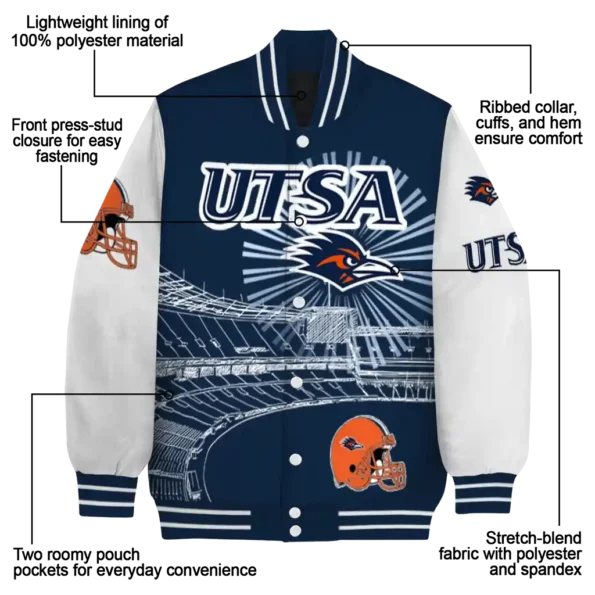 personalized utsa roadrunners ferris arena orange white varsity jacket new arrival.webp