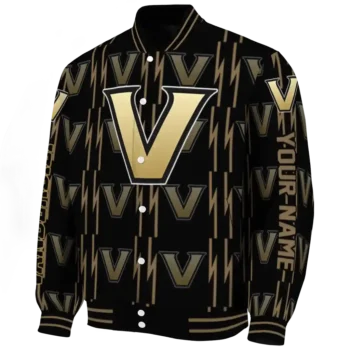 personalized vanderbilt commodores bolt stripe black varsity jacket best selling.webp