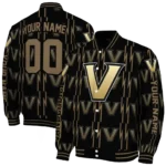 personalized vanderbilt commodores bolt stripe black varsity jacket best selling.webp