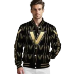 personalized vanderbilt commodores bolt stripe black varsity jacket best selling.webp