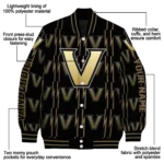personalized vanderbilt commodores bolt stripe black varsity jacket best selling.webp