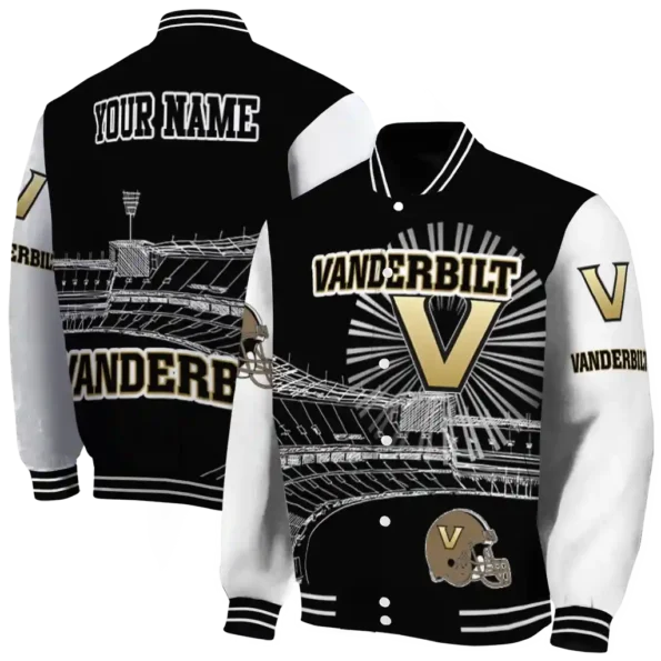 personalized vanderbilt commodores ferris arena black white varsity jacket fashion forward.webp