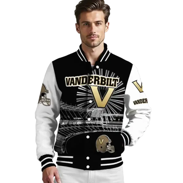 personalized vanderbilt commodores ferris arena black white varsity jacket high quality.webp