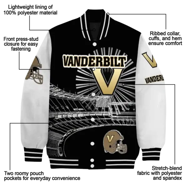 personalized vanderbilt commodores ferris arena black white varsity jacket new arrival.webp