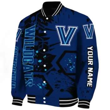 personalized villanova wildcats hexagon cluster navy black varsity jacket best selling.webp
