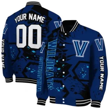 personalized villanova wildcats hexagon cluster navy black varsity jacket fashion forward.webp