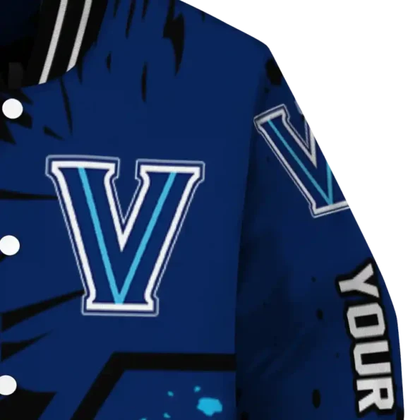 personalized villanova wildcats hexagon cluster navy black varsity jacket premium grade.webp