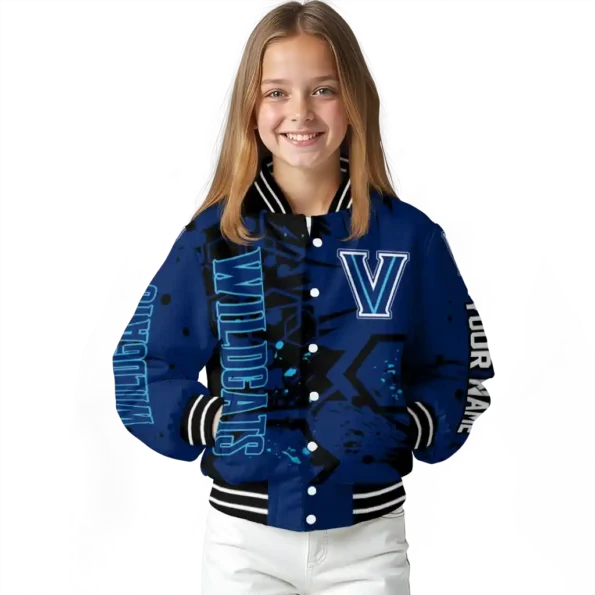 personalized villanova wildcats hexagon cluster navy black varsity jacket top rated.webp