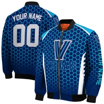 personalized villanova wildcats hexagon grid navy bomber jacket fashion forward