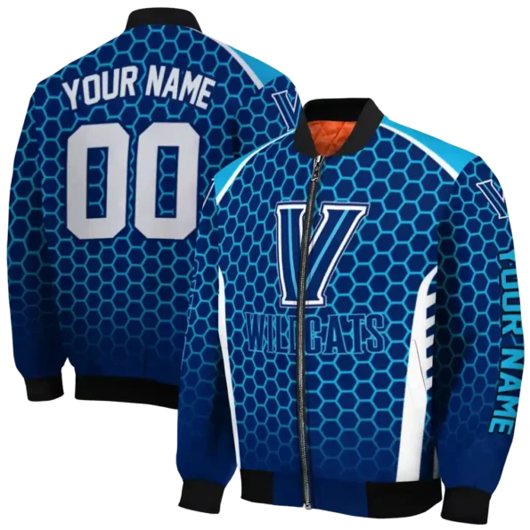 personalized villanova wildcats hexagon grid navy bomber jacket fashion forward